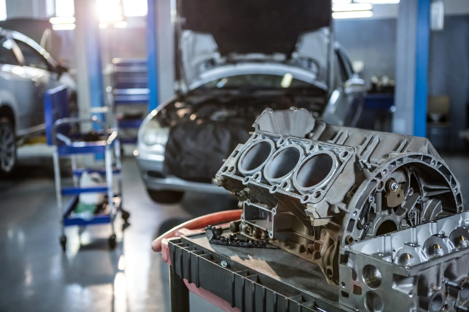 Car parts in repair dealership